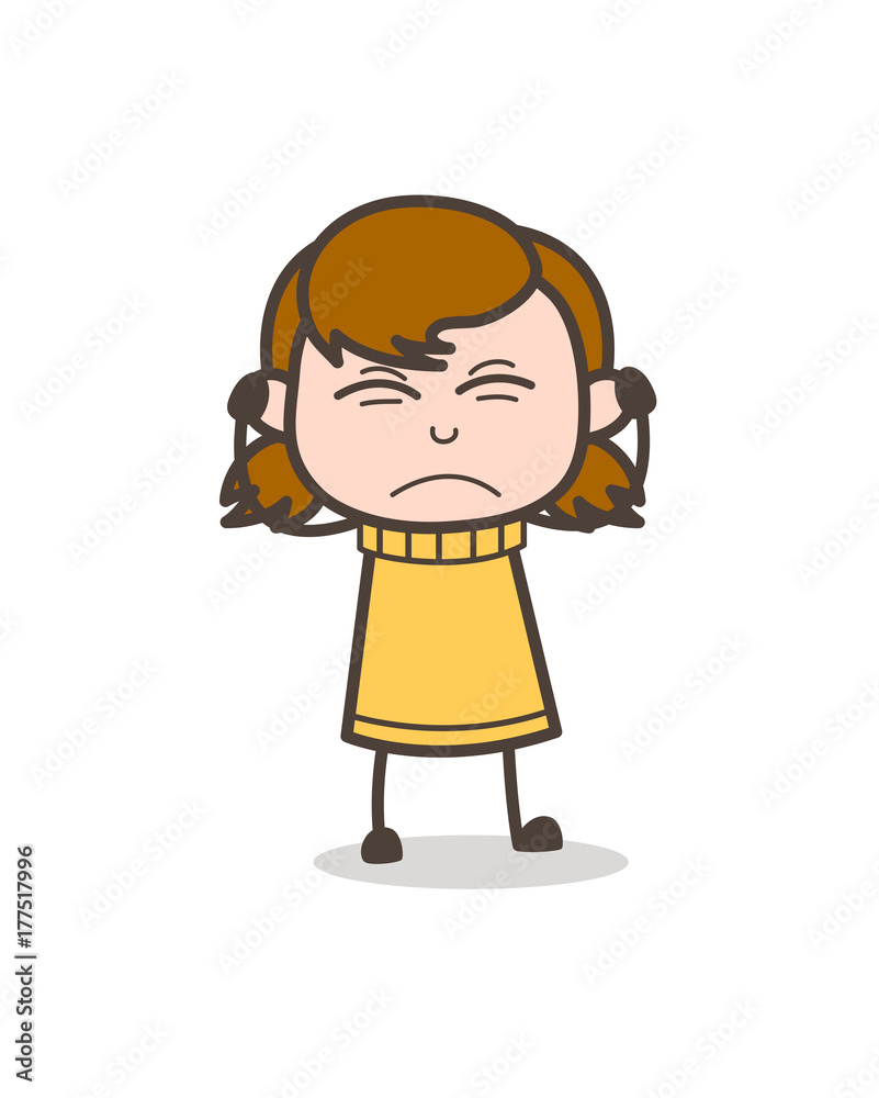 Irritated Face Expression - Cute Cartoon Girl Illustration