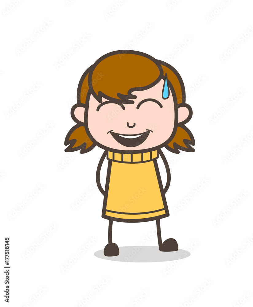 Laughing Face with Cold Sweat - Cute Cartoon Girl Illustration