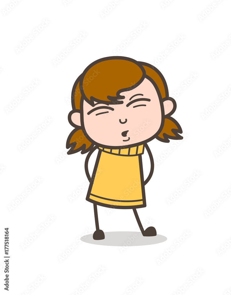 Funny Caricature Face - Cute Cartoon Girl Illustration