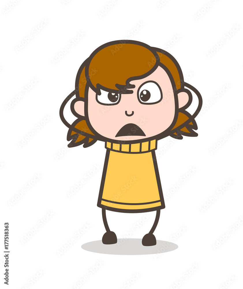 Frowning Expression - Cute Cartoon Girl Illustration