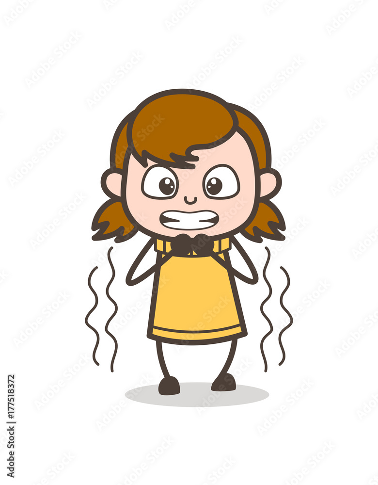Grimacing Face in Fear - Cute Cartoon Girl Illustration