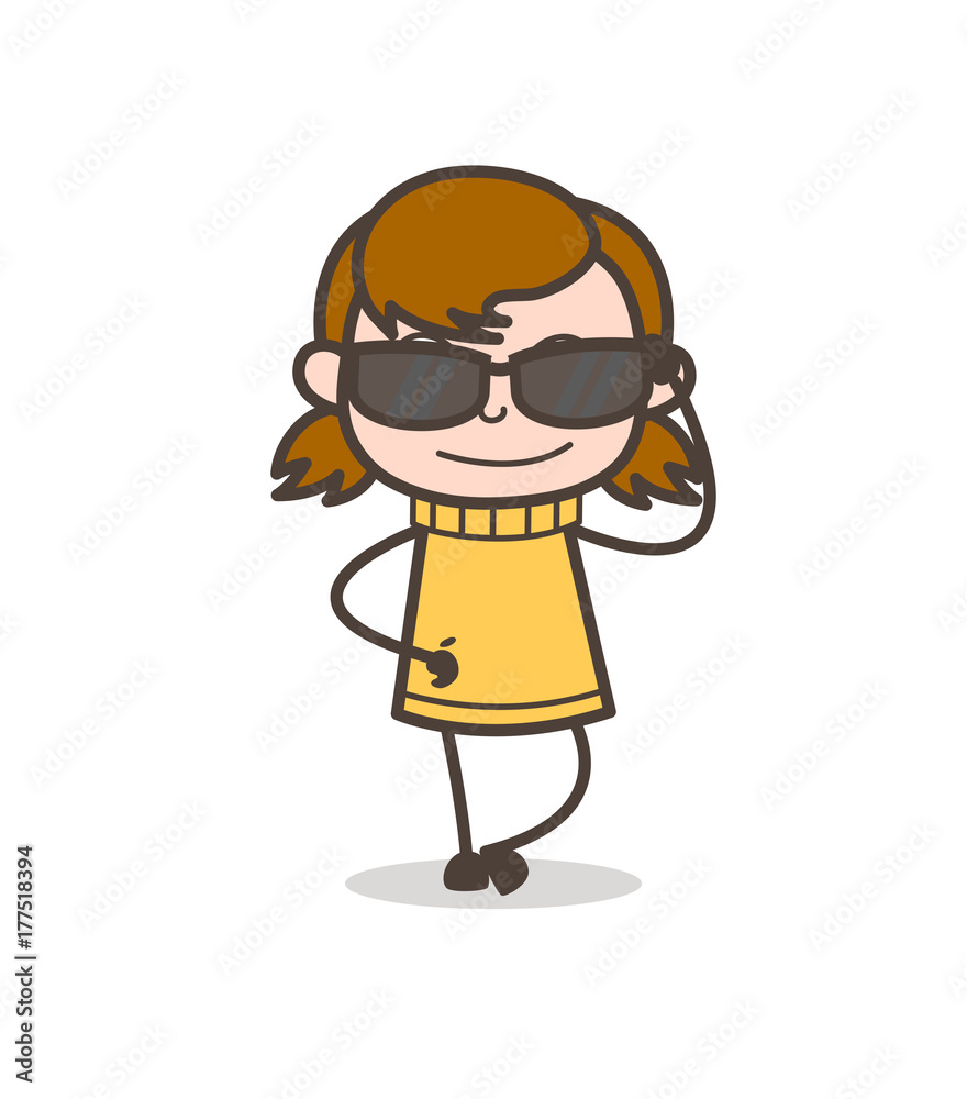 Fashionable Kid with Fancy Sunglasses - Cute Cartoon Girl Illustration