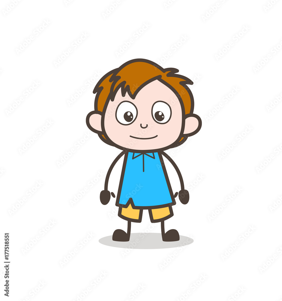Little Boy Slightly Smiling Face - Cute Cartoon Kid Vector