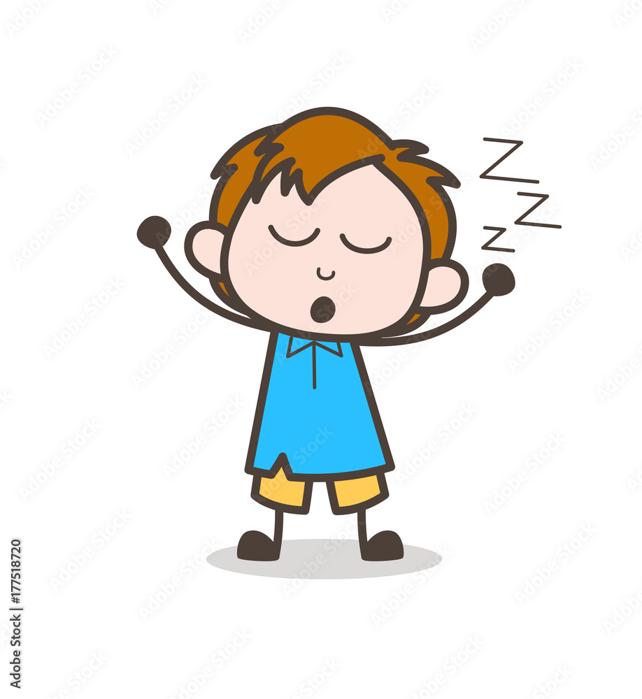 Tired Boy Yawning Face - Cute Cartoon Kid Vector Stock Vector | Adobe Stock