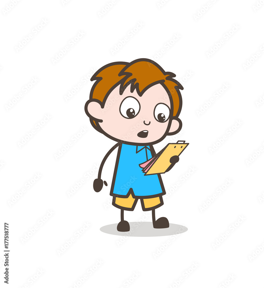 Small Kid Reading Notes - Cute Cartoon Kid Vector