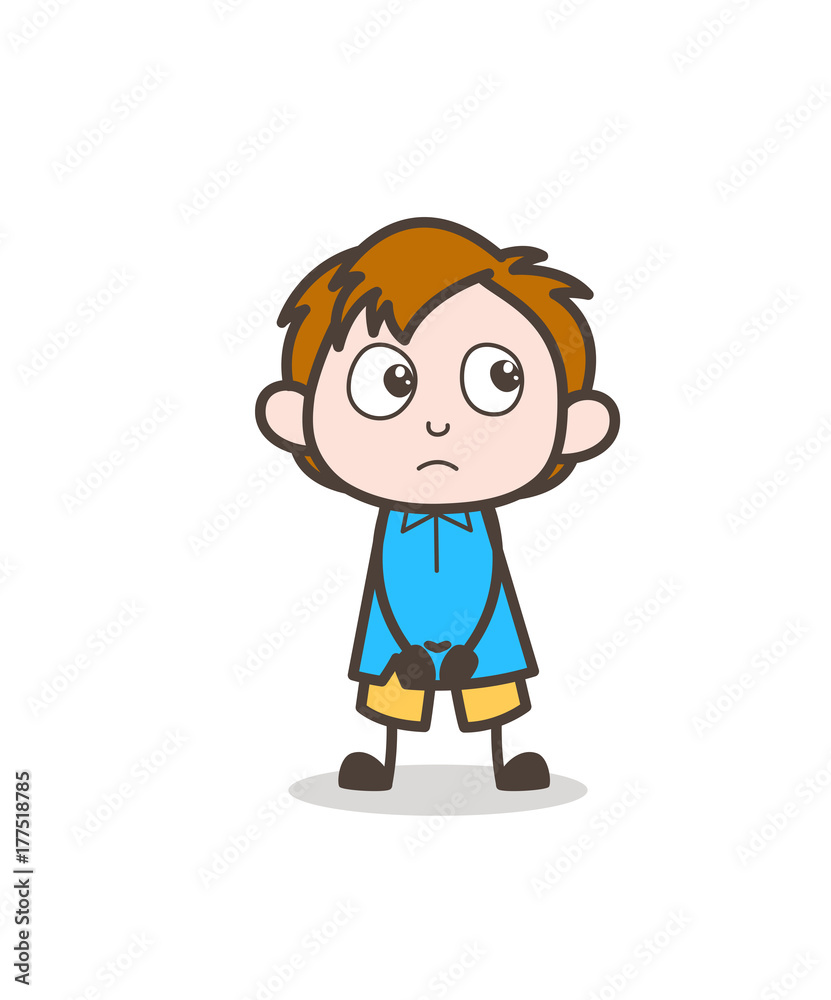 Little Kid Worry Face Expression - Cute Cartoon Kid Vector