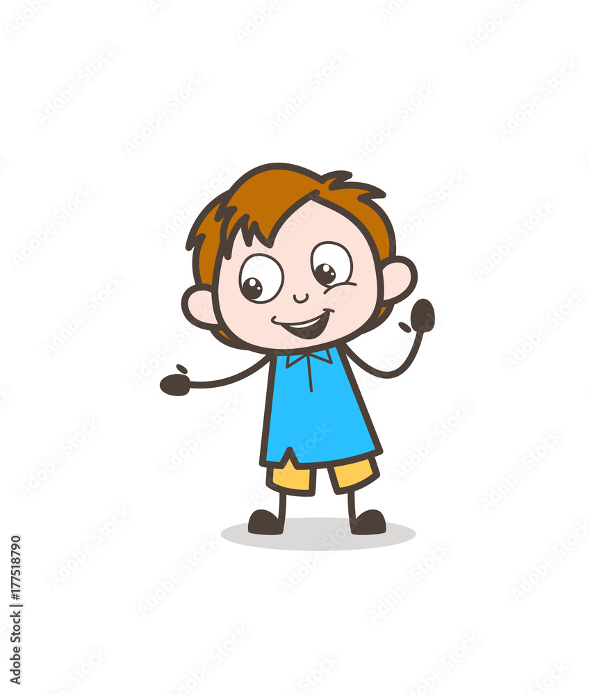 Joyful Boy Showing Hand - Cute Cartoon Kid Vector