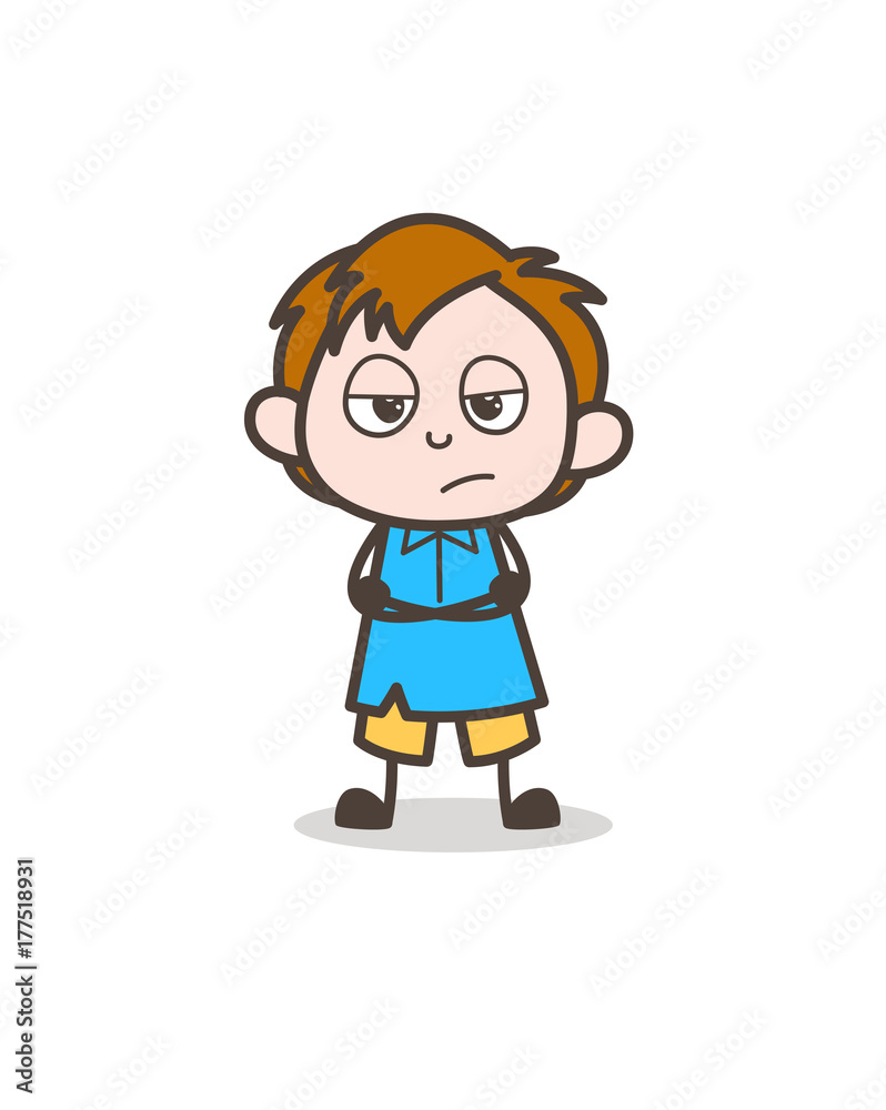 Unhappy Little Boy Expression - Cute Cartoon Kid Vector