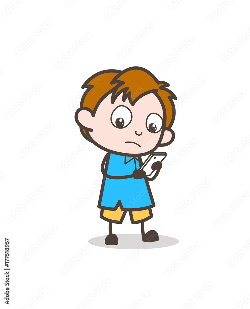 Little Boy Playing with Smartphone - Cute Cartoon Kid Vector Little Boy Playing with Smartphone - Cute Cartoon Kid Vector