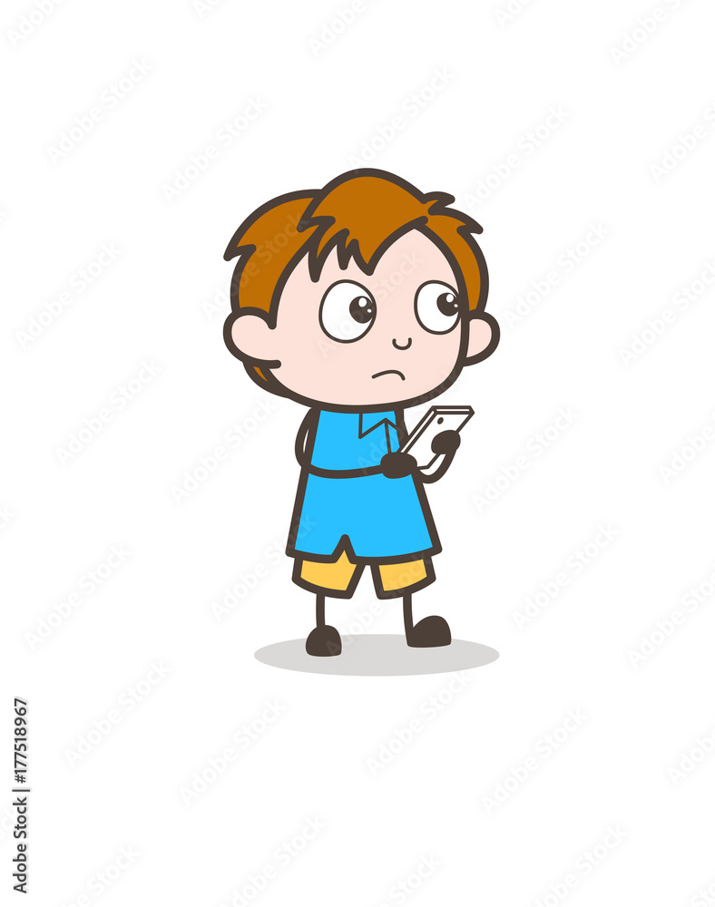 Surprised Little Boy with Smartphone - Cute Cartoon Kid Vector Stock Vector  | Adobe Stock