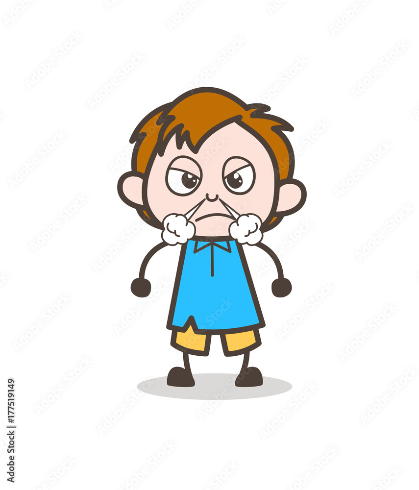 Aggressive Boy with Steam from Nose - Cute Cartoon Kid Vector Aggressive Boy with Steam from Nose - Cute Cartoon Kid Vector