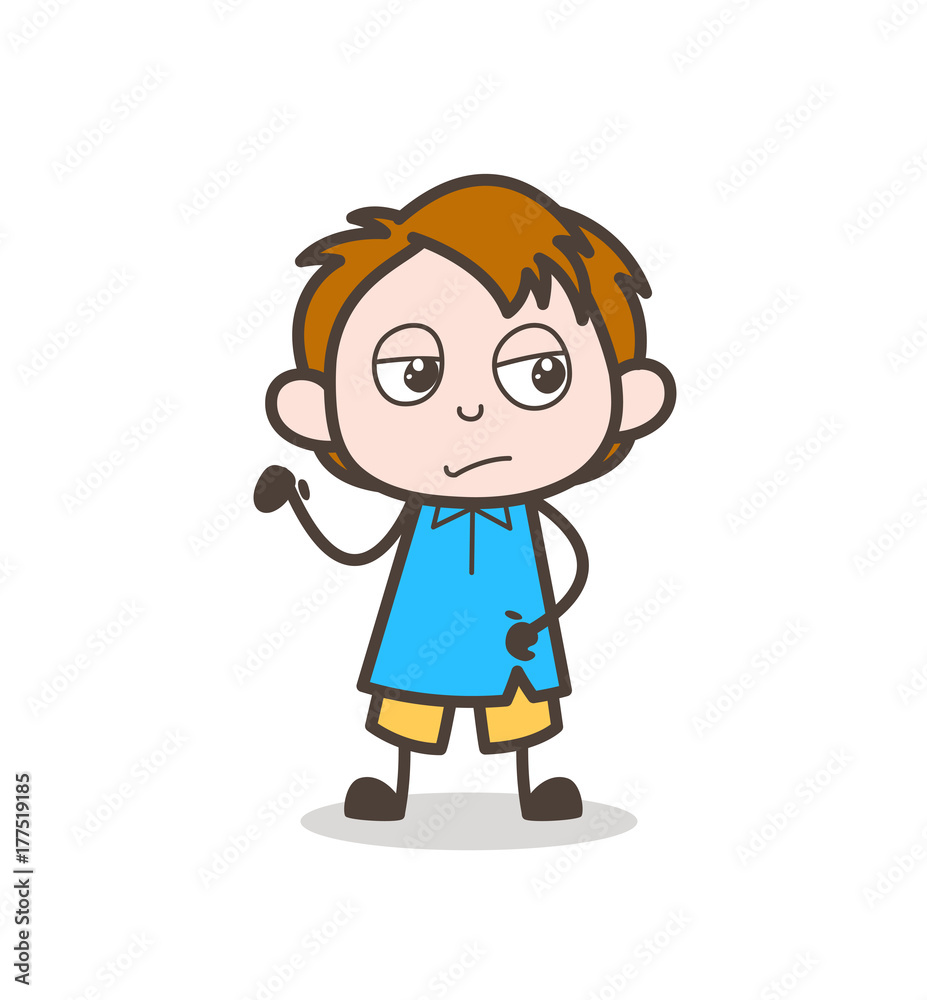 Unamused Face and Hand Gesture - Cute Cartoon Kid Vector
