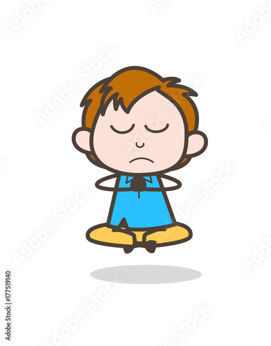 Little Boy Doing Meditation - Cute Cartoon Kid Vector