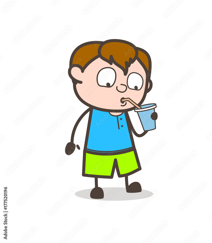 Little Kid Drinking Energy Water - Cute Cartoon Boy Illustration Stock  Vector | Adobe Stock