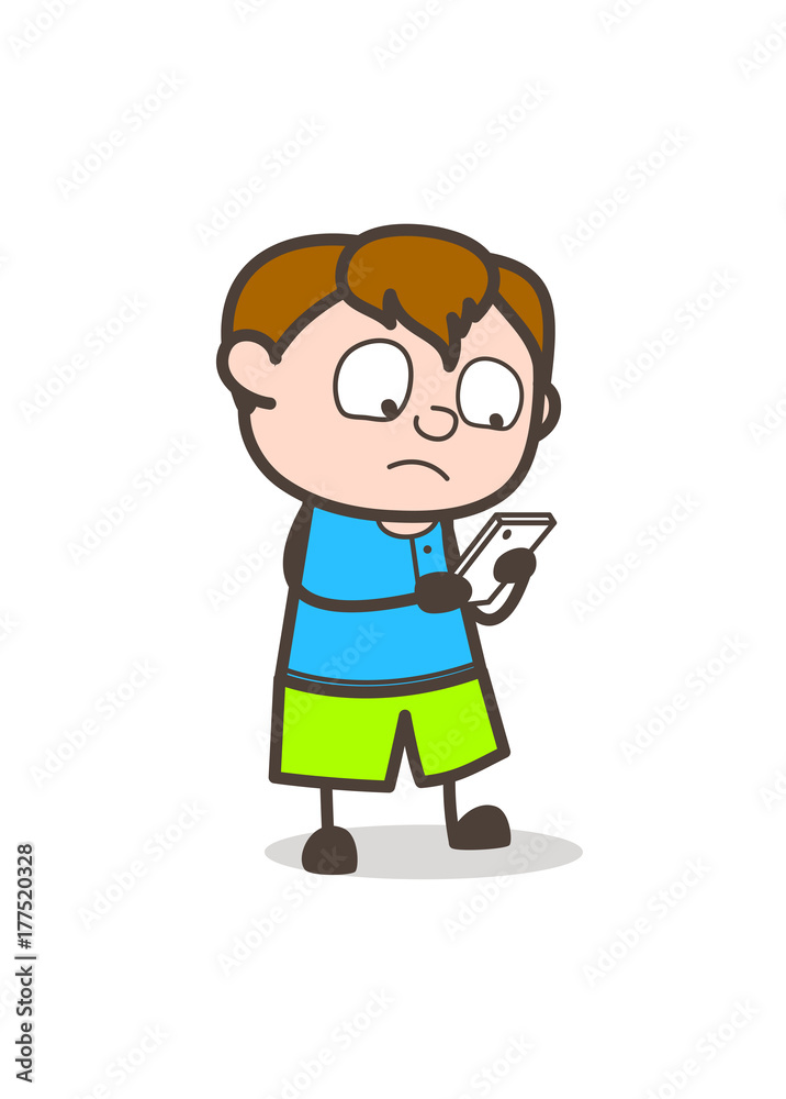 Small Kid Reading Messages - Cute Cartoon Boy Illustration