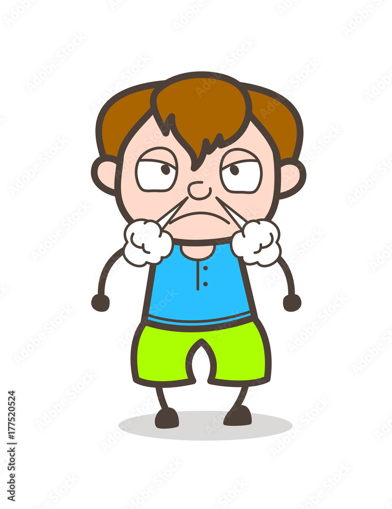 Aggressive Face with Steam from Nose - Cute Cartoon Boy Illustration Aggressive Face with Steam from Nose - Cute Cartoon Boy Illustration