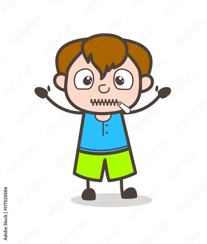 Zipper Mouth Face - Cute Cartoon Boy Illustration Zipper Mouth Face - Cute Cartoon Boy Illustration
