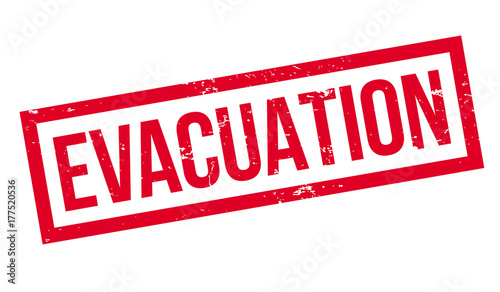 Evacuation rubber stamp. Grunge design with dust scratches. Effects can be easily removed for a clean, crisp look. Color is easily changed.