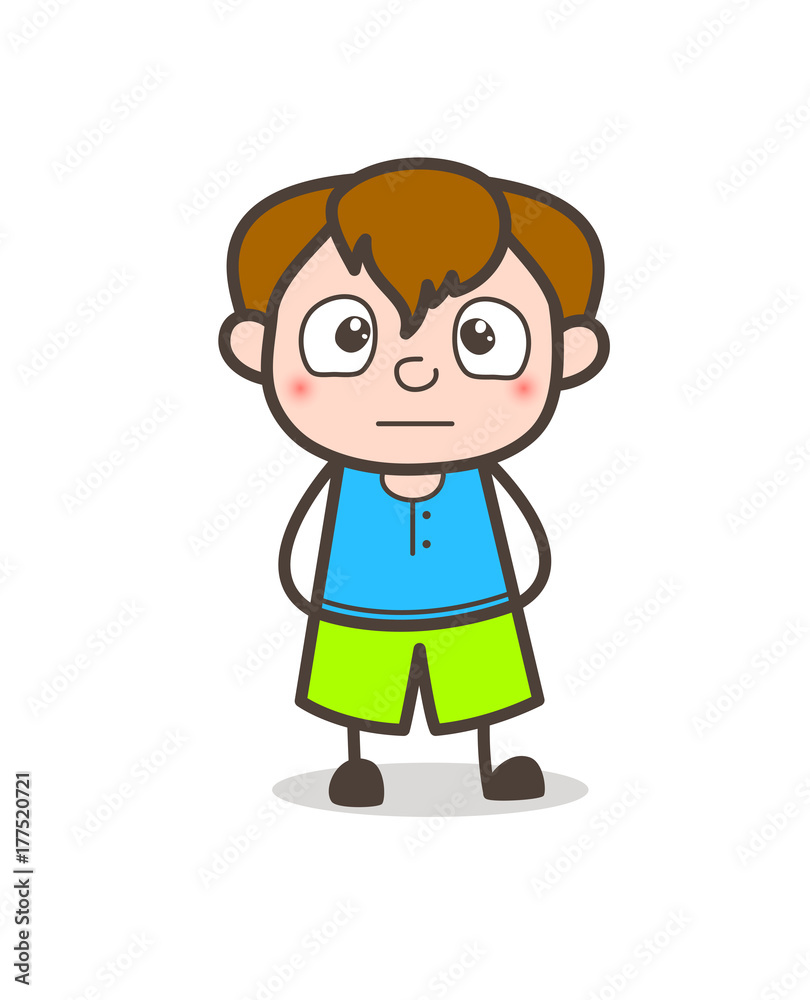 Worried Expressionless Kid Face - Cute Cartoon Boy Illustration