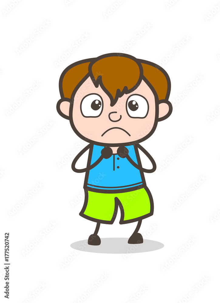 Fearful Kid Face - Cute Cartoon Boy Illustration