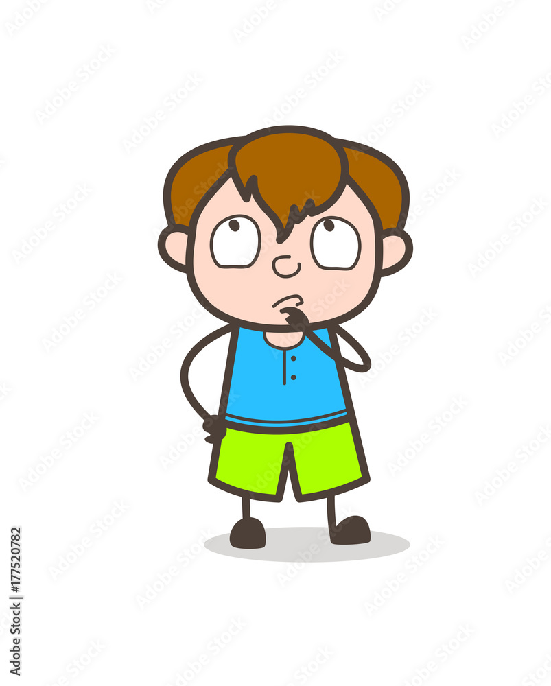 Little Kid Thinking Face - Cute Cartoon Boy Illustration