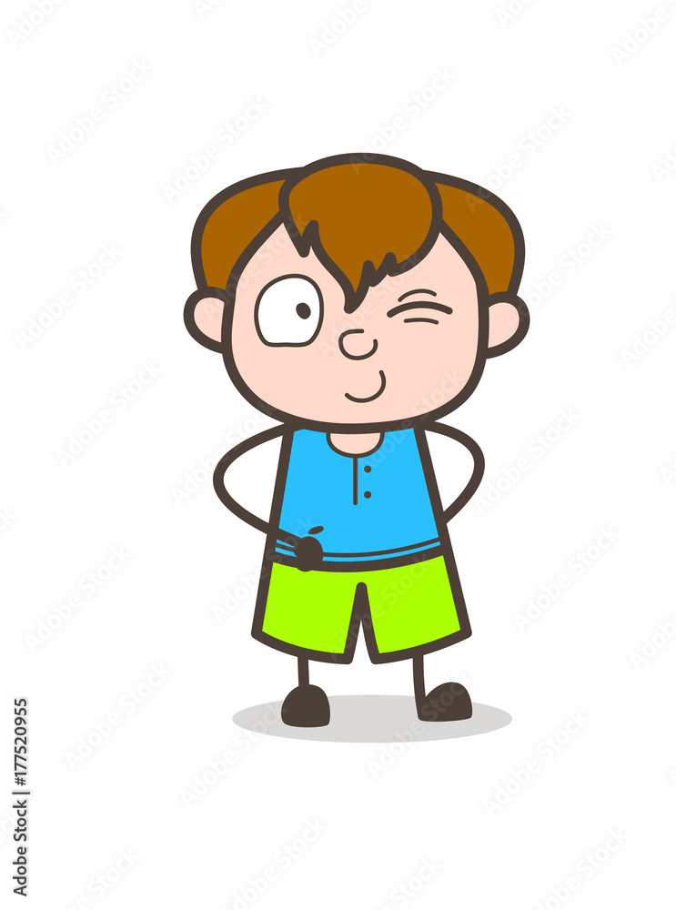 Smiling and Winking Eye Face - Cute Cartoon Boy Illustration Smiling and Winking Eye Face - Cute Cartoon Boy Illustration