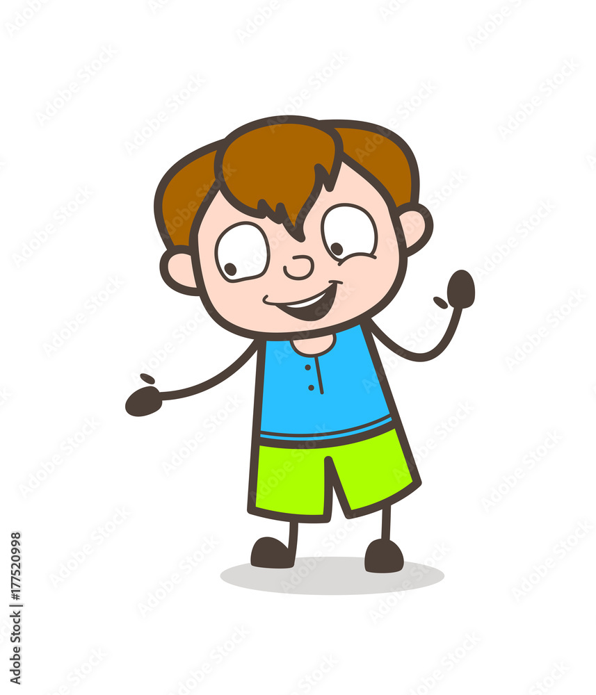Joyful Little Kid Showing Hand - Cute Cartoon Boy Illustration Joyful Little Kid Showing Hand - Cute Cartoon Boy Illustration