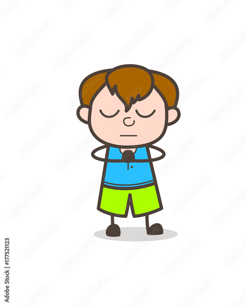 Praying Pose - Cute Cartoon Boy Illustration