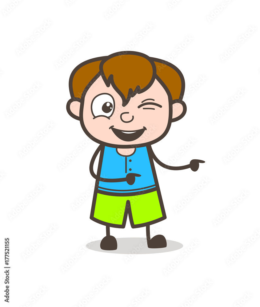 Happy Kid Winking Eye and Pointing Finger - Cute Cartoon Boy Illustration