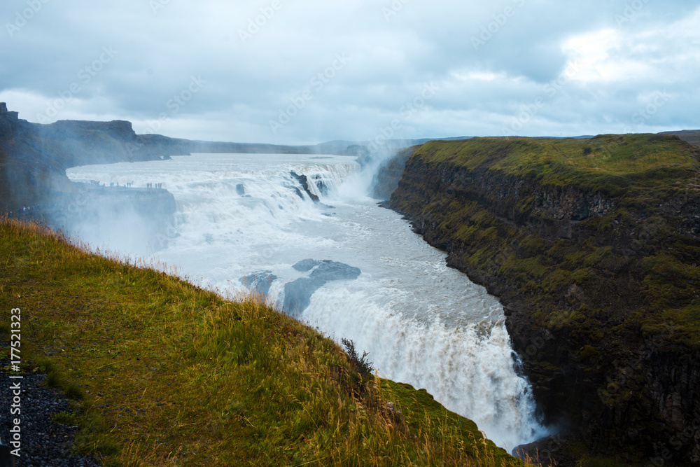 Iceland, waterfall Gullfoss tour of the Golden ring Iceland, waterfall Gullfoss tour of the Golden ring