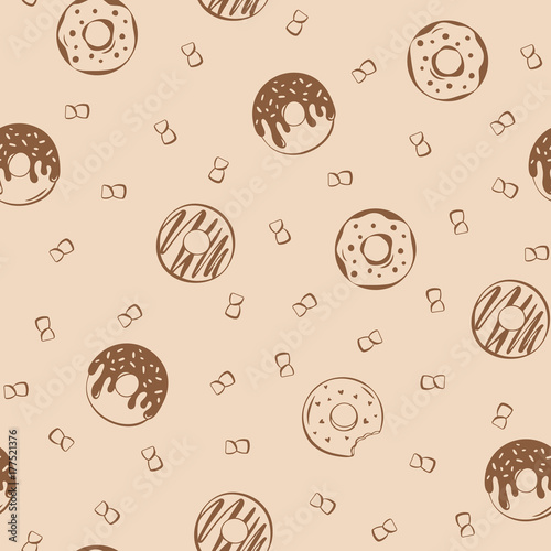 Seamless Pattern with donuts. Vector illustration of chocolate donuts on kraft brown paper.