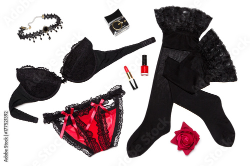 Black and red gothick style fashion set on white background