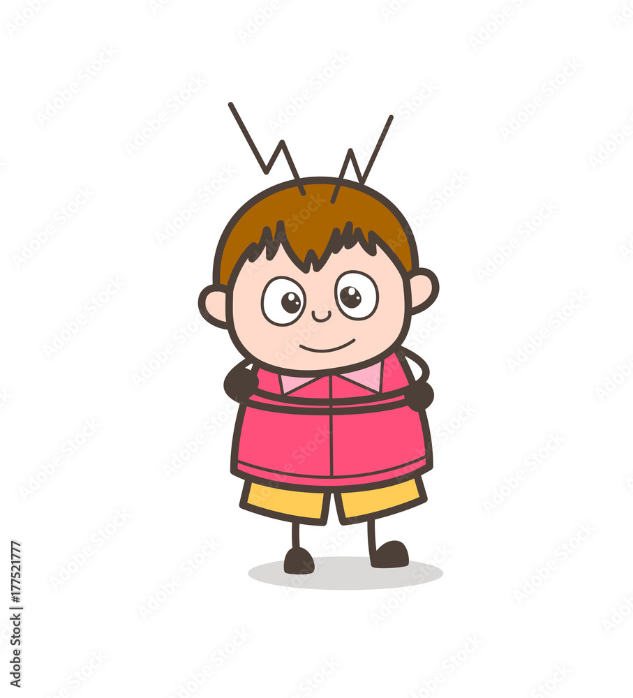 Smiling Face and Standing Pose - Cute Cartoon Fat Kid Illustration Smiling Face and Standing Pose - Cute Cartoon Fat Kid Illustration