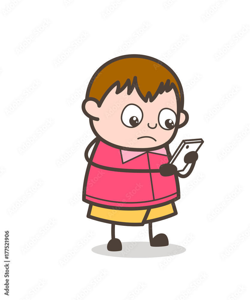 Chatting with Mobile - Cute Cartoon Fat Kid Illustration Chatting with Mobile - Cute Cartoon Fat Kid Illustration