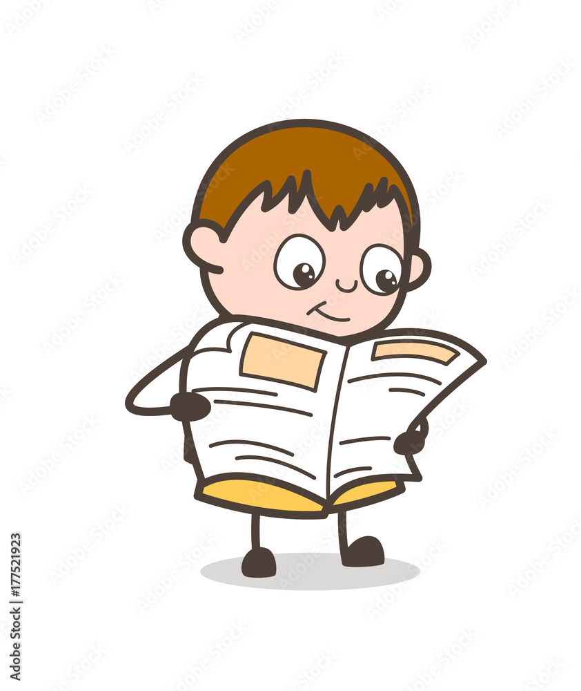 Reading Newspaper - Cute Cartoon Fat Kid Illustration Reading Newspaper - Cute Cartoon Fat Kid Illustration