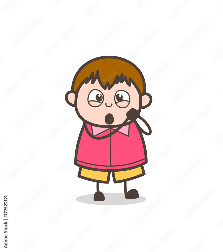 Feeling Lovely Face Expression - Cute Cartoon Fat Kid Illustration
