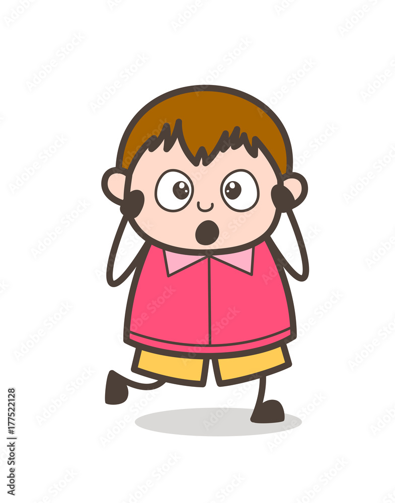 Surprised Face with Open Mouth - Cute Cartoon Fat Kid Illustration Stock  Vector | Adobe Stock