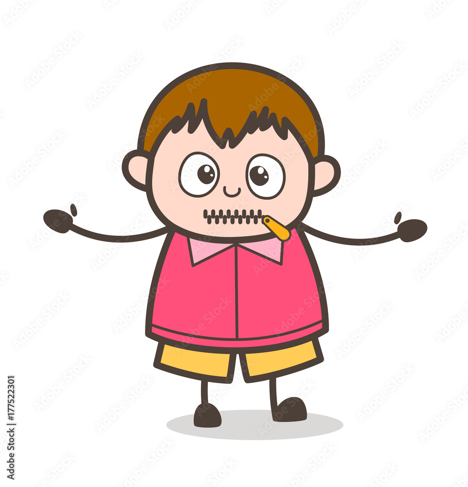 Zipper Mouth Face - Cute Cartoon Fat Kid Illustration Zipper Mouth Face - Cute Cartoon Fat Kid Illustration