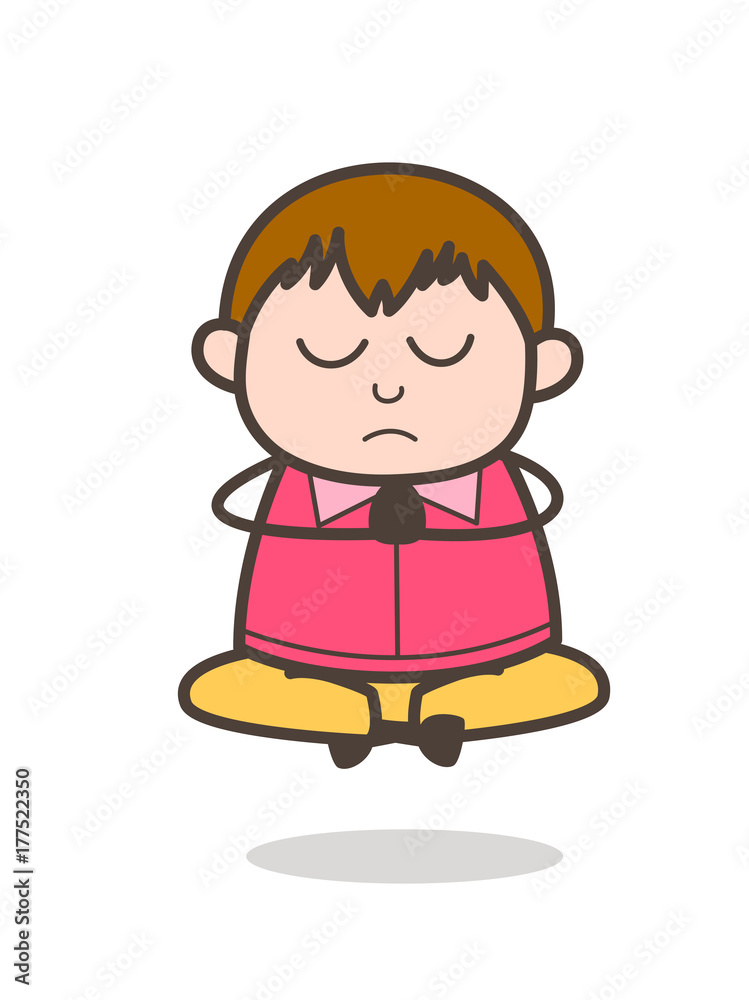 Doing Prayer and Meditation - Cute Cartoon Fat Kid Illustration Doing Prayer and Meditation - Cute Cartoon Fat Kid Illustration