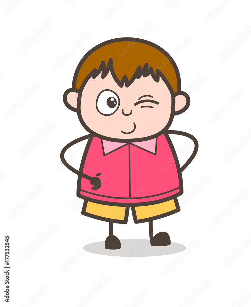 Smiling and Winking Eye Face - Cute Cartoon Fat Kid Illustration Smiling and Winking Eye Face - Cute Cartoon Fat Kid Illustration