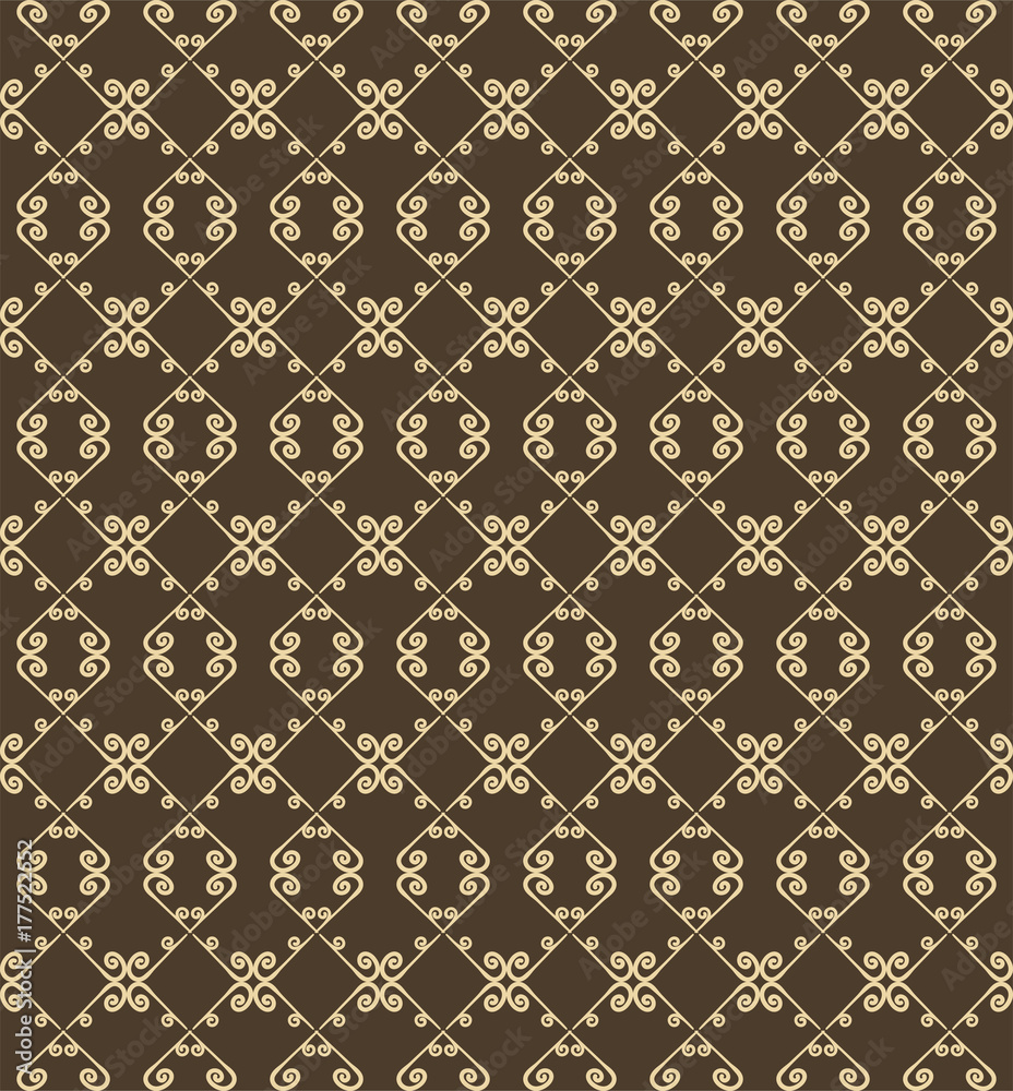 Ornamental seamless pattern. Beige and brown colors.  Endless template for wallpaper, textile, wrapping, print, interior, floor, fabric. Abstract texture. Traditional ethnic ornament for  design.
