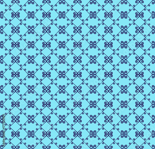 Ornamental seamless pattern. Background in Blue colors.  Endless template for wallpaper, textile, wrapping, print, interior, floor, fabric. Abstract texture. Traditional ethnic ornament for design.