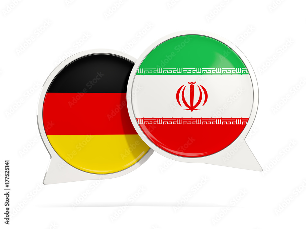 Chat bubbles of Germany and Iran isolated on white