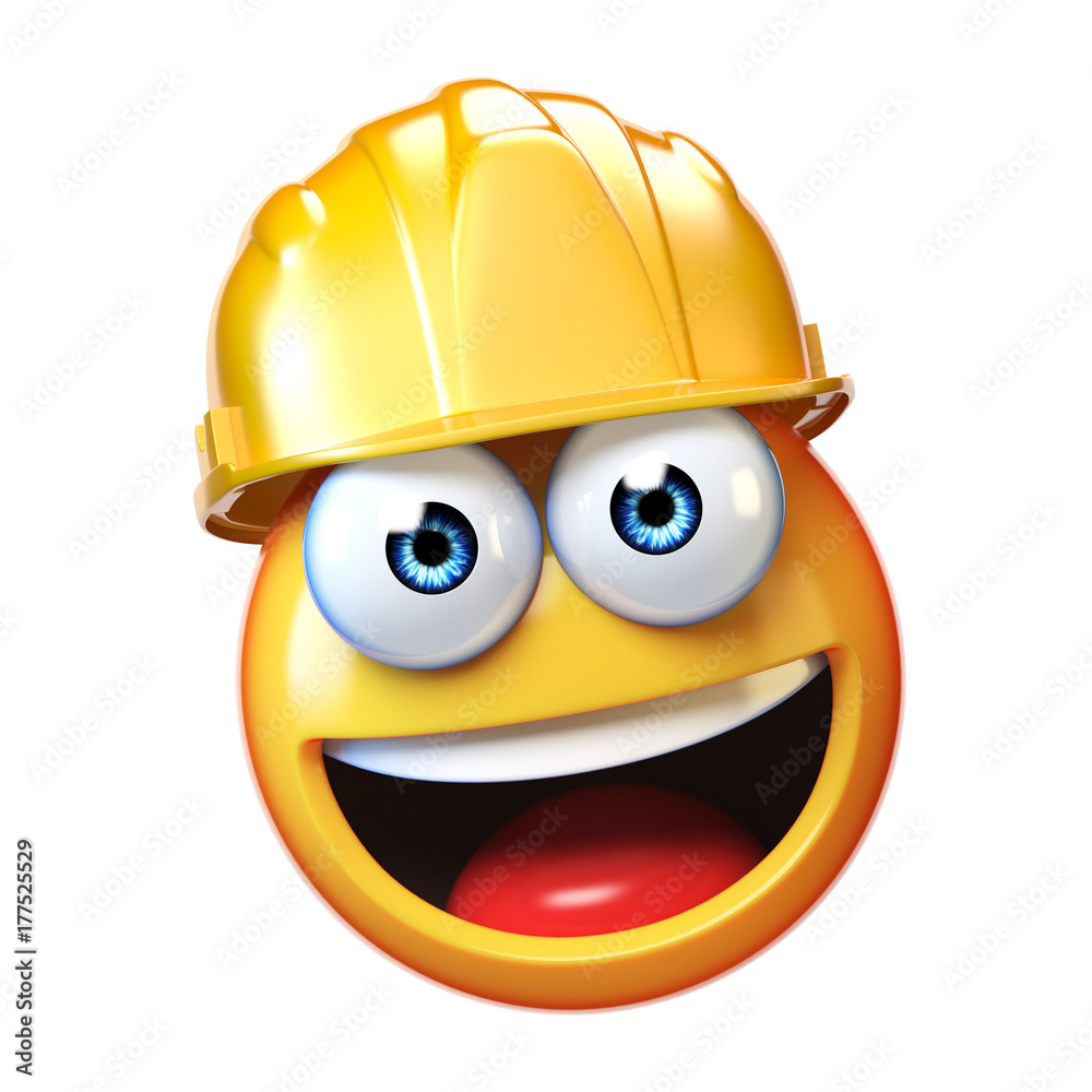 Emoji construction worker isolated on white background, emoticon