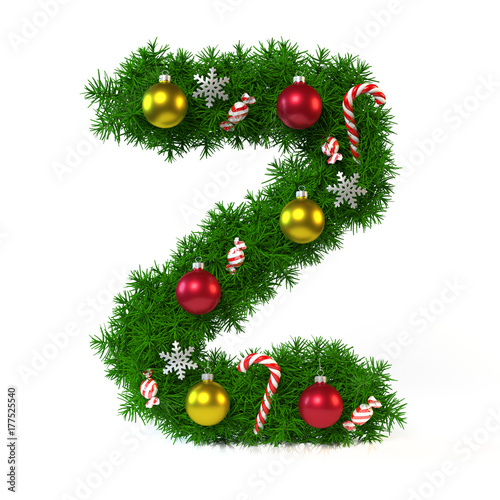 Christmas font isolated on white, letter Z 3d rendering