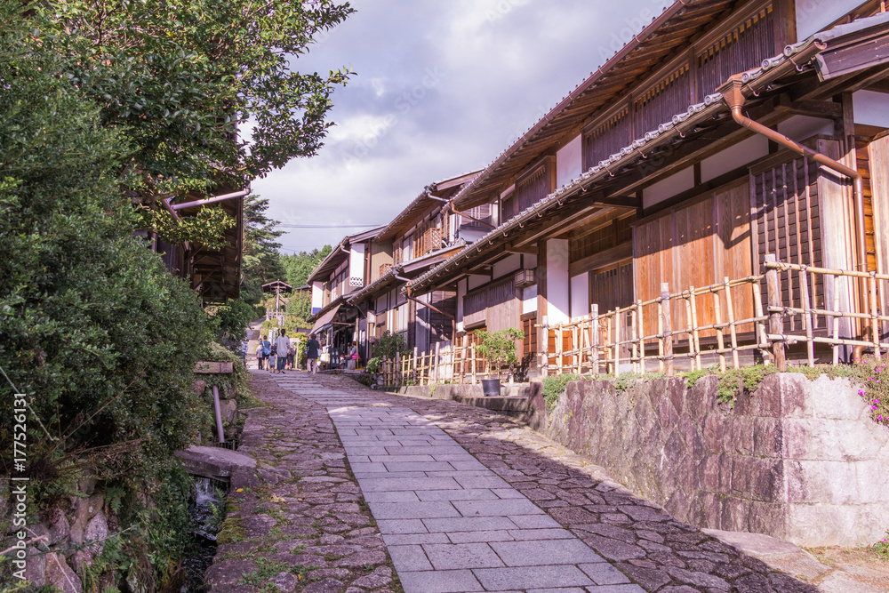 The old town or old buildings of Magome for the travelers walking at old street in Nagano Prefecture, JAPAN. The old town or old buildings of Magome for the travelers walking at old street in Nagano Prefecture, JAPAN.