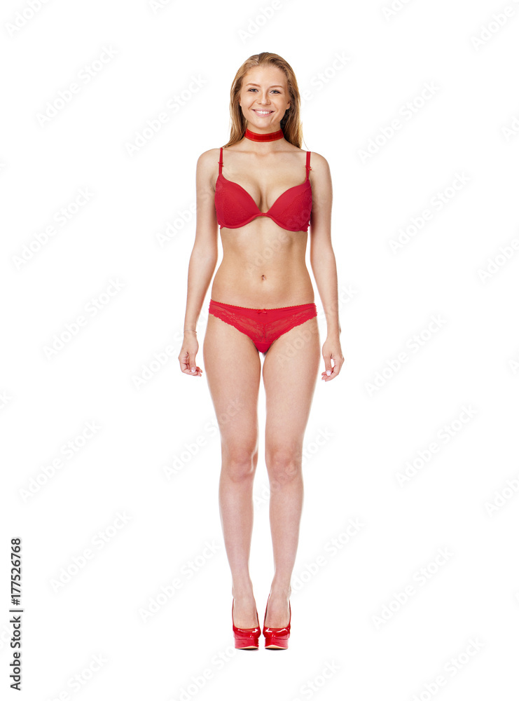 Young beautiful blonde woman in red bikini Young beautiful blonde woman in red bikini