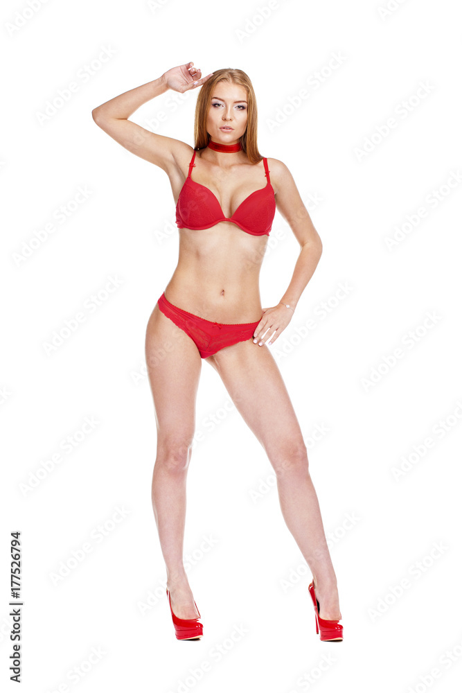 Young beautiful blonde woman in red bikini Young beautiful blonde woman in red bikini