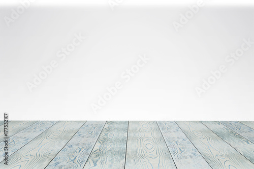Empty wooden terrace on white. As stage template to your showcase.