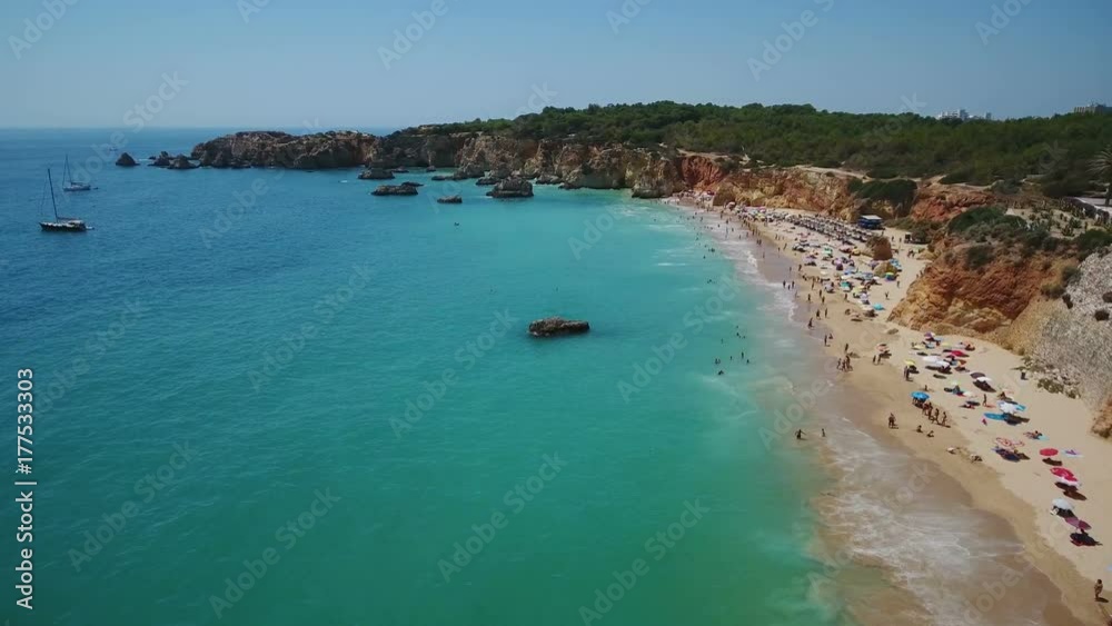 Aerial drone shooting sky beach Barranco das Canas in Portimao